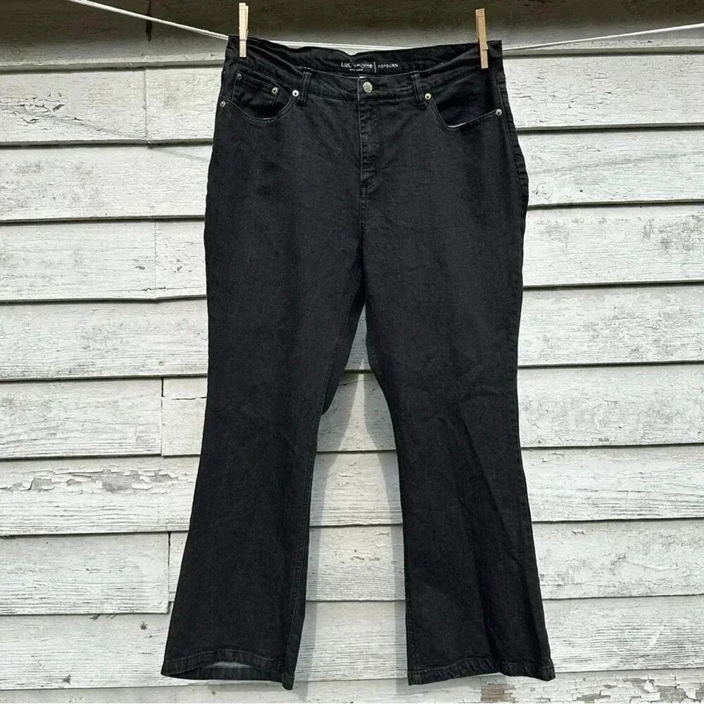 Liz Claiborne Mid-Rise Flare Jean Plus size 16P Petite Black TradMom Casual